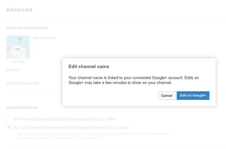 Change your display name in G+ for YouTube