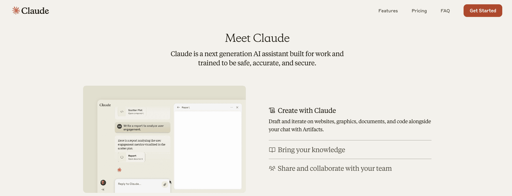 Screenshot of Claude homepage