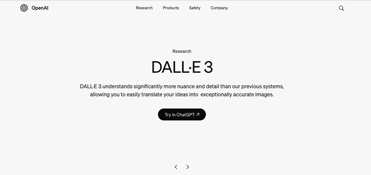 Screenshot of Dall E 3 homepage