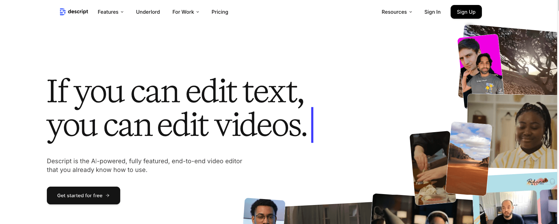 Screenshot of descript homepage