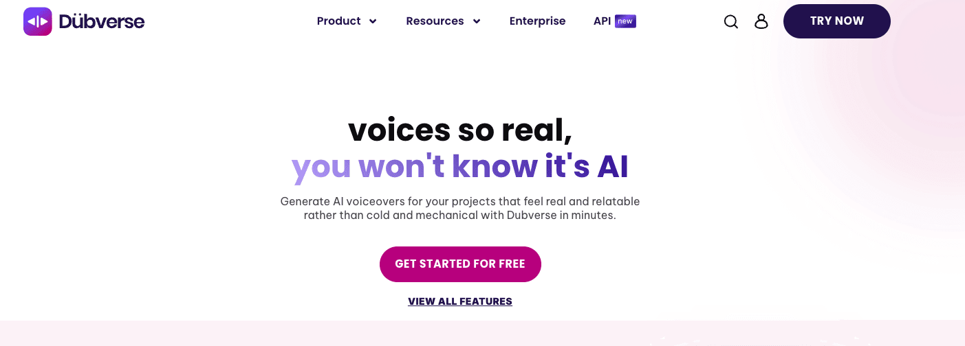 Screenshot of Dubverse homepage