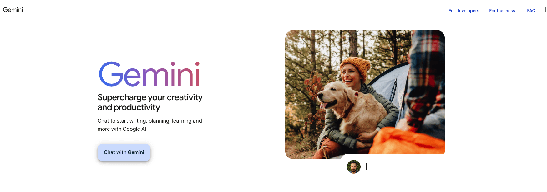 Screenshot of Gemini homepage