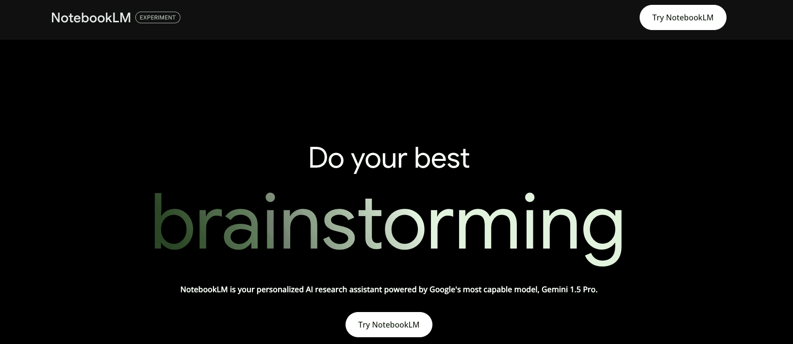 Screenshot of NotebookLM homepage