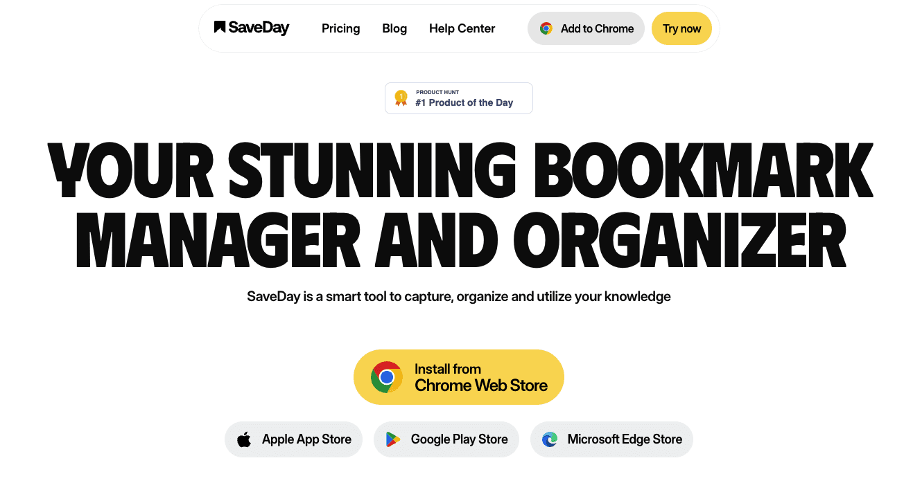 Screenshot of SaveDay homepage