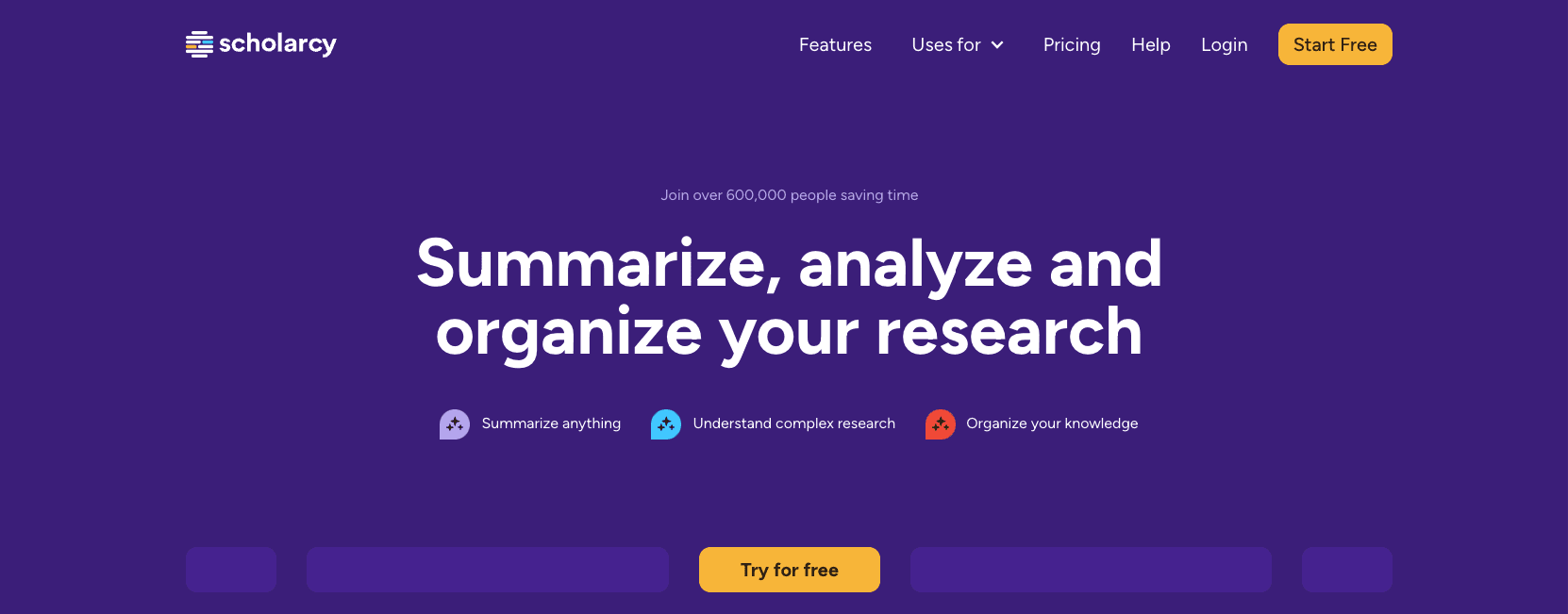 Screenshot of Scholarcy homepage