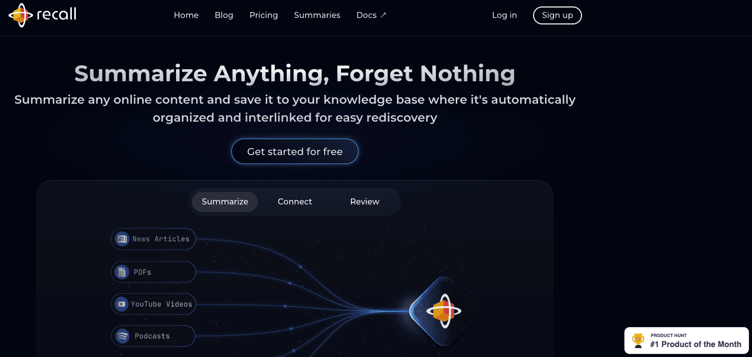 Screenshot of Recall AI homepage