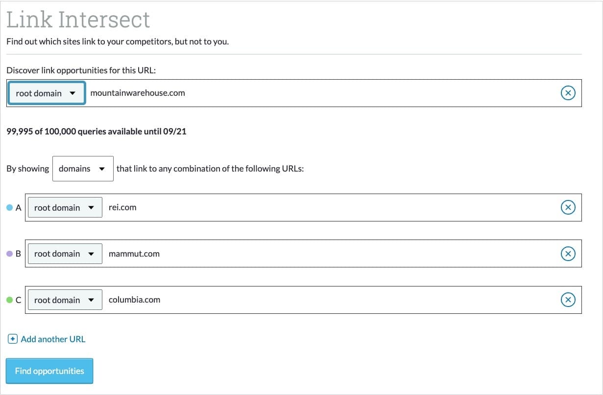 Moz tool Link Intersect