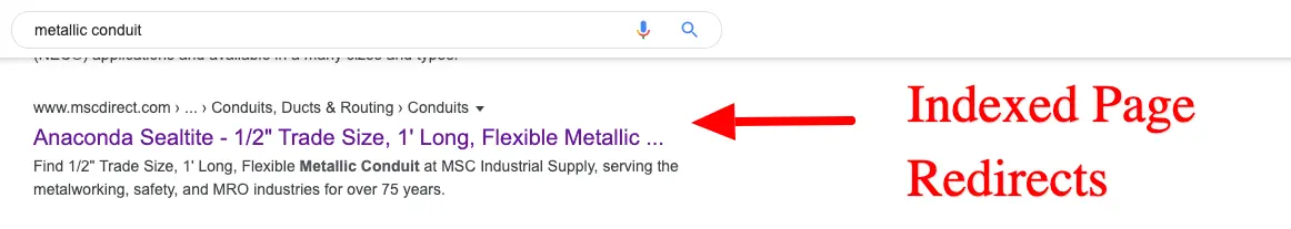 Indexed page redirects