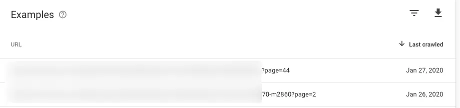 Paginated URL examples in crawled - currently not indexed report