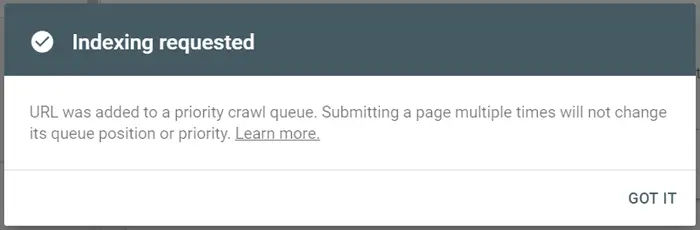 GSC indexing requested