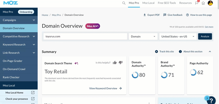 Domain Topics in Moz