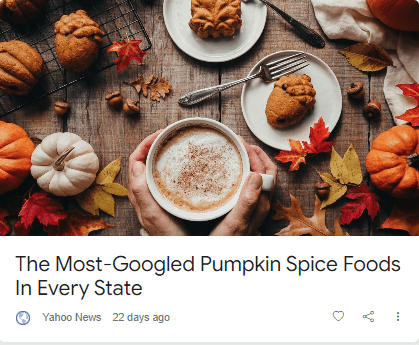 A Yahoo News article appearing in Google Discover which actually contains a canonical tag pointing to the original Huffington Post article