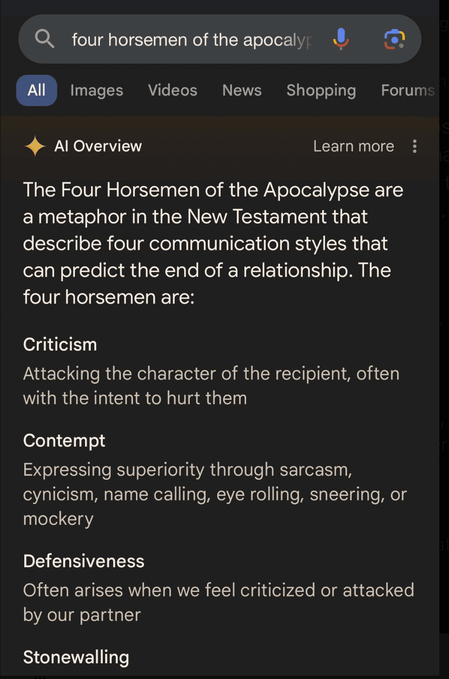 An AI Overview suggests that the main definition of a term of Bilblical origin is to be found in the field of relationship advice.