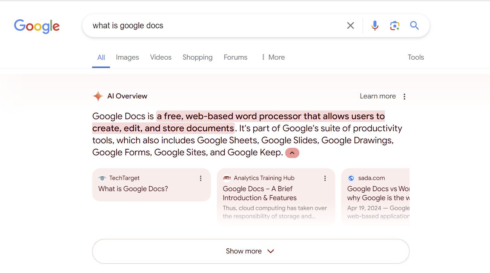 An example of the new AI Overview feature