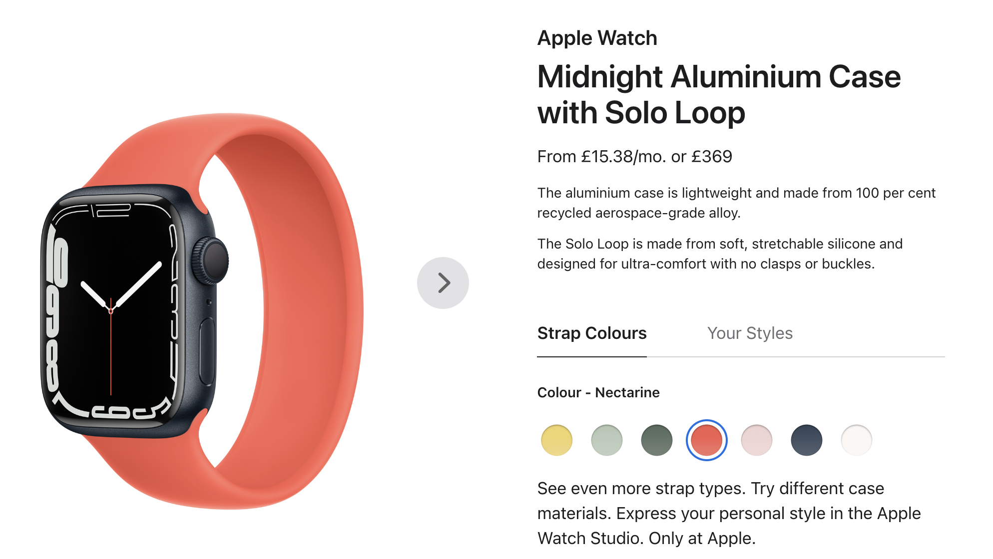 Screenshot of Apple Watch product listing.