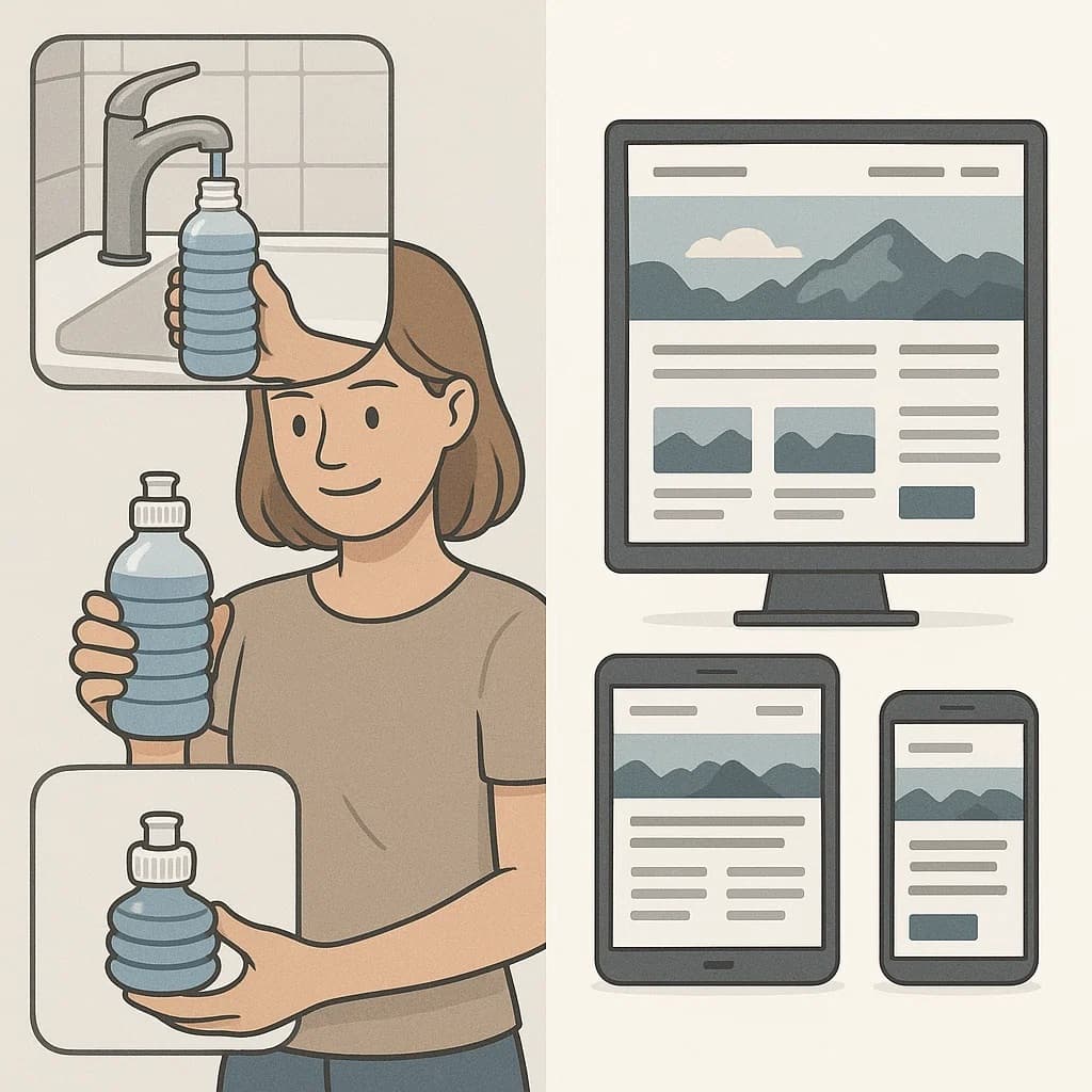 Collapsible water bottle that changes shape while maintaining function, representing responsive web design.