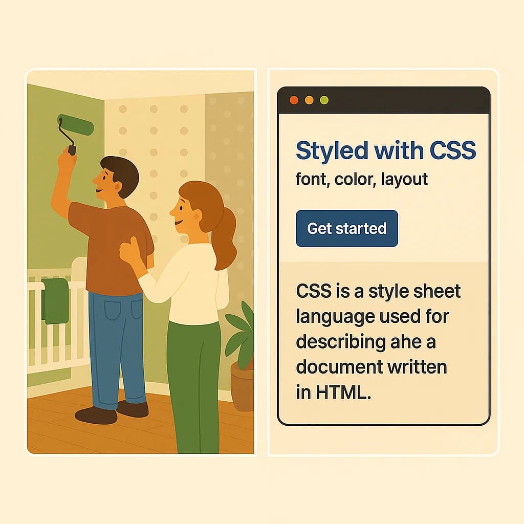 Interior design mockup showing how CSS styles the appearance of a room, similar to how it styles HTML elements.