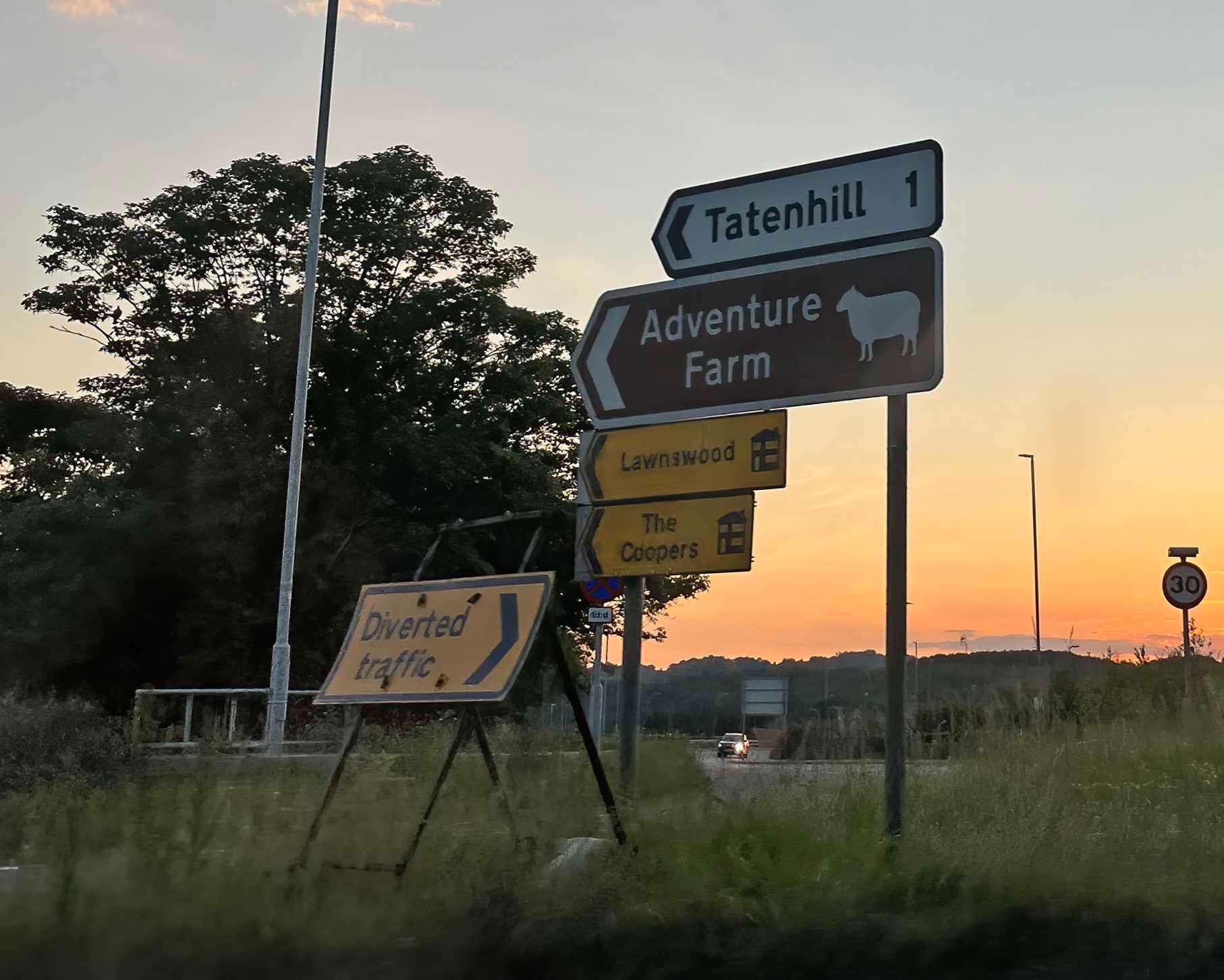 Five road signs including one for "Diverted Traffic" that represents redirects in website navigation.