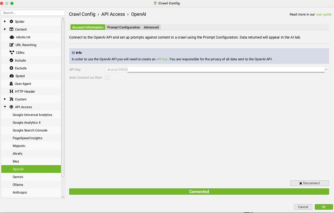 Screenshot of Screaming Frog’s configuration menu with the ‘Custom JavaScript’ option selected