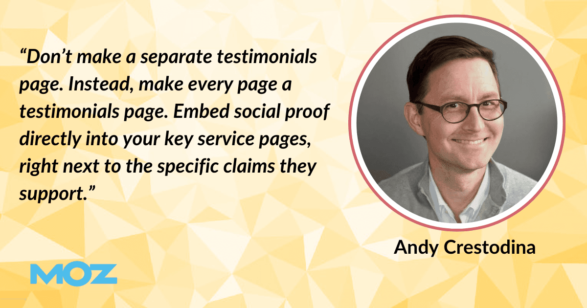 Andy Crestodina quote on testimonial pages