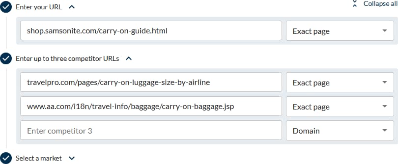 screenshot of specific pages you're competing against