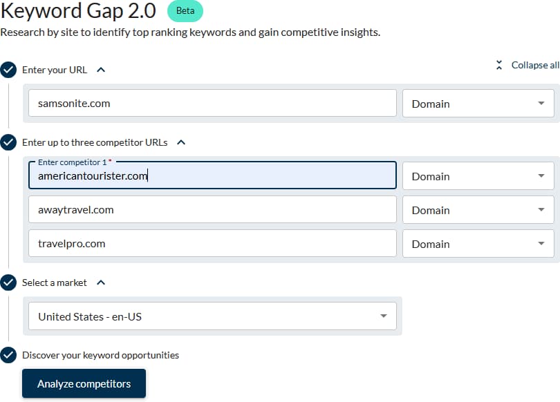screenshot of keyword gap in moz pro