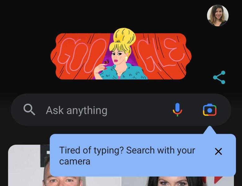 Screenshot of mobile Google home page suggesting visual search.
