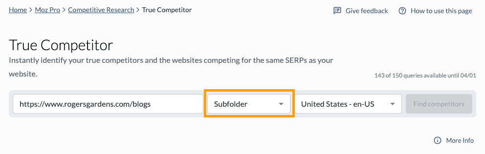 Screenshot of the True Competitor tool with subfolder selected.