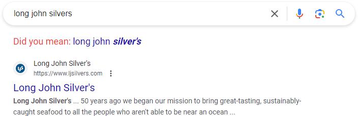 Google correcting a search phrase by suggesting a different query via the "did you mean" correction