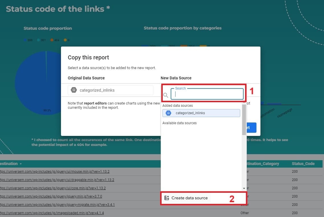 How to add the right data source to the Looker Studio template.