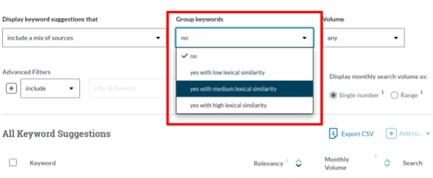 Moz Pro keyword grouping options