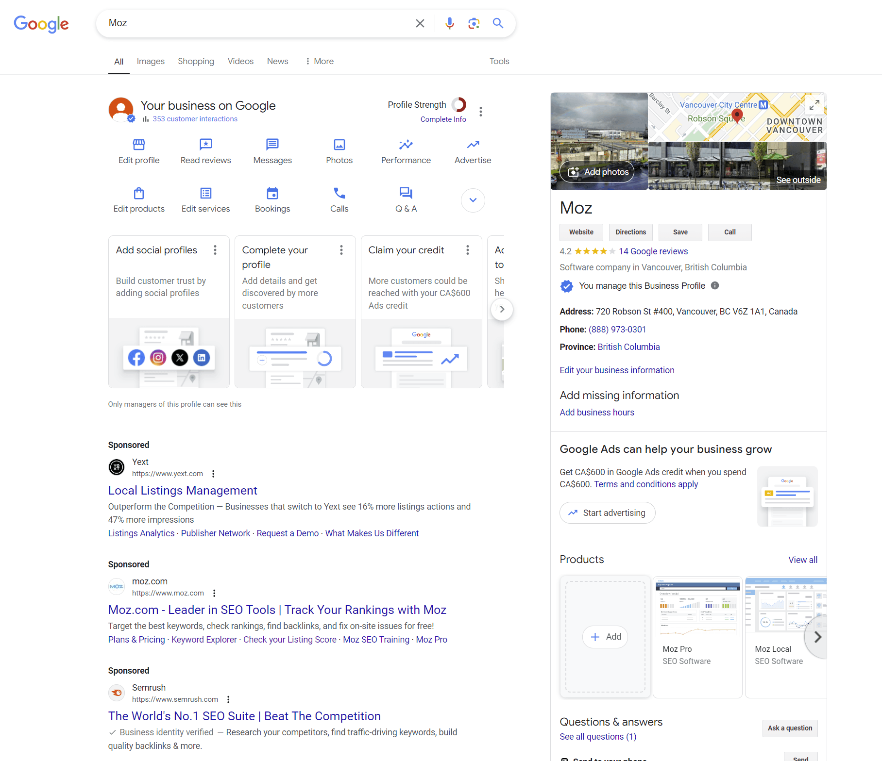 Moz's Google Business Profile