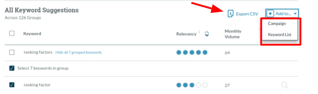 Options to export keywords groups by Moz Pro