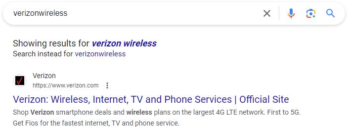 The "showing results for" correction for a particular search query