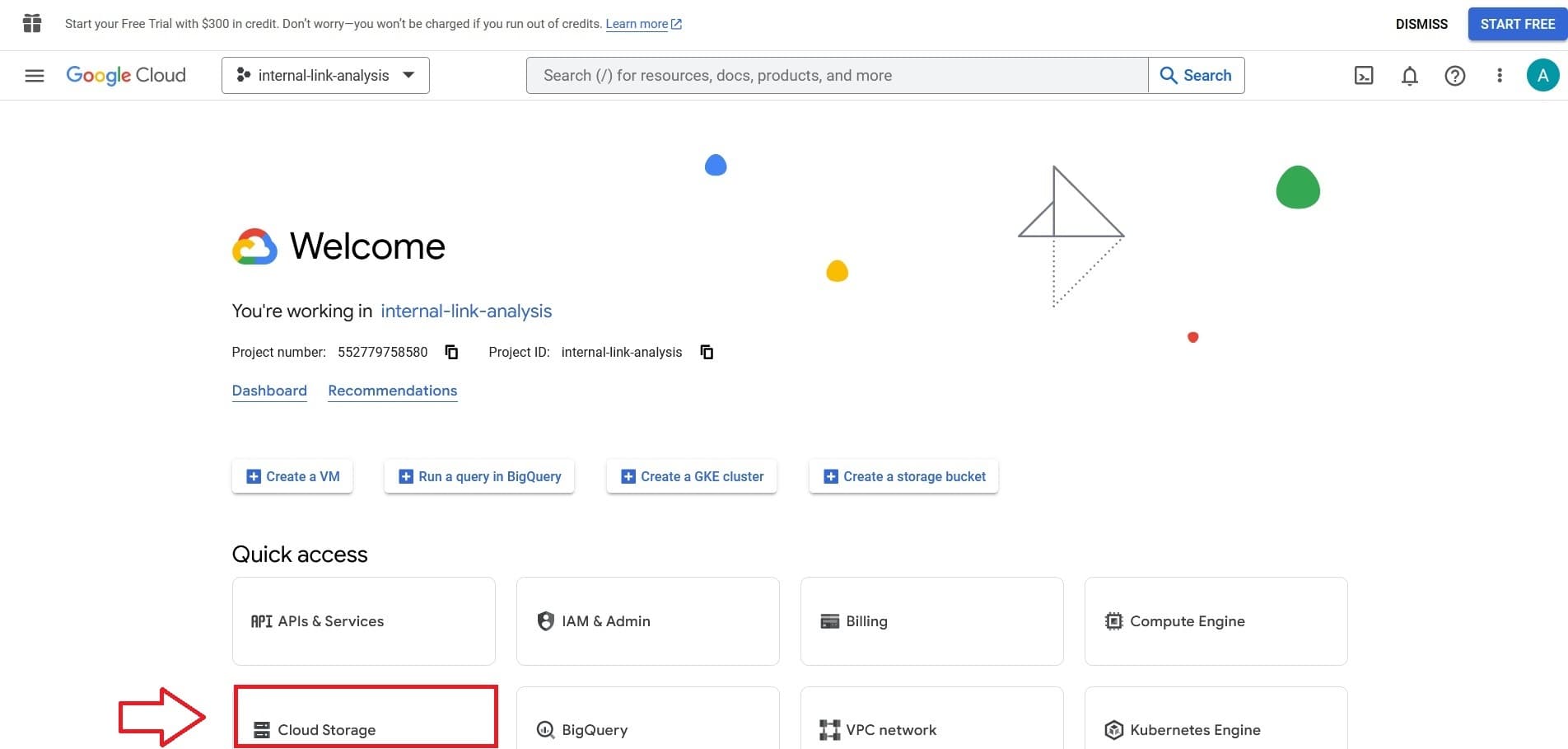 The button to go to the Cloud Storage section.