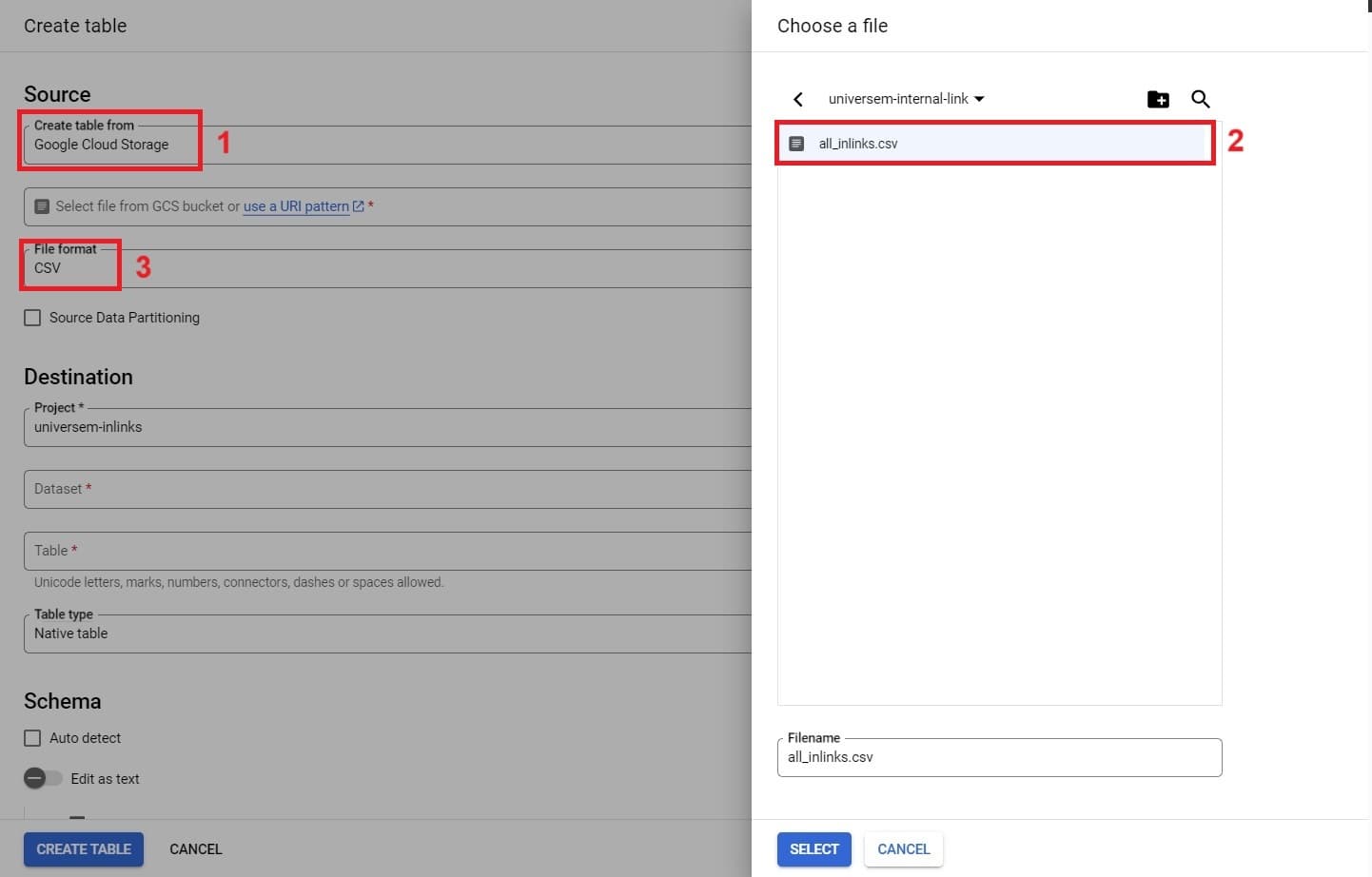 The different options and buttons you need to select your data.
