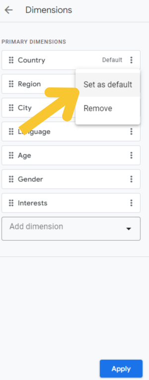 Set a dimension as default in GA4