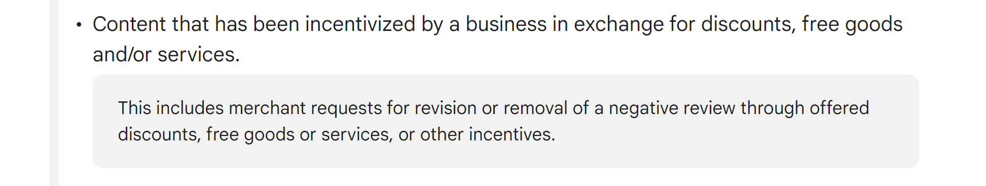 Google has updated its content guidelines to forbid incentivizing the removal of negative reviews