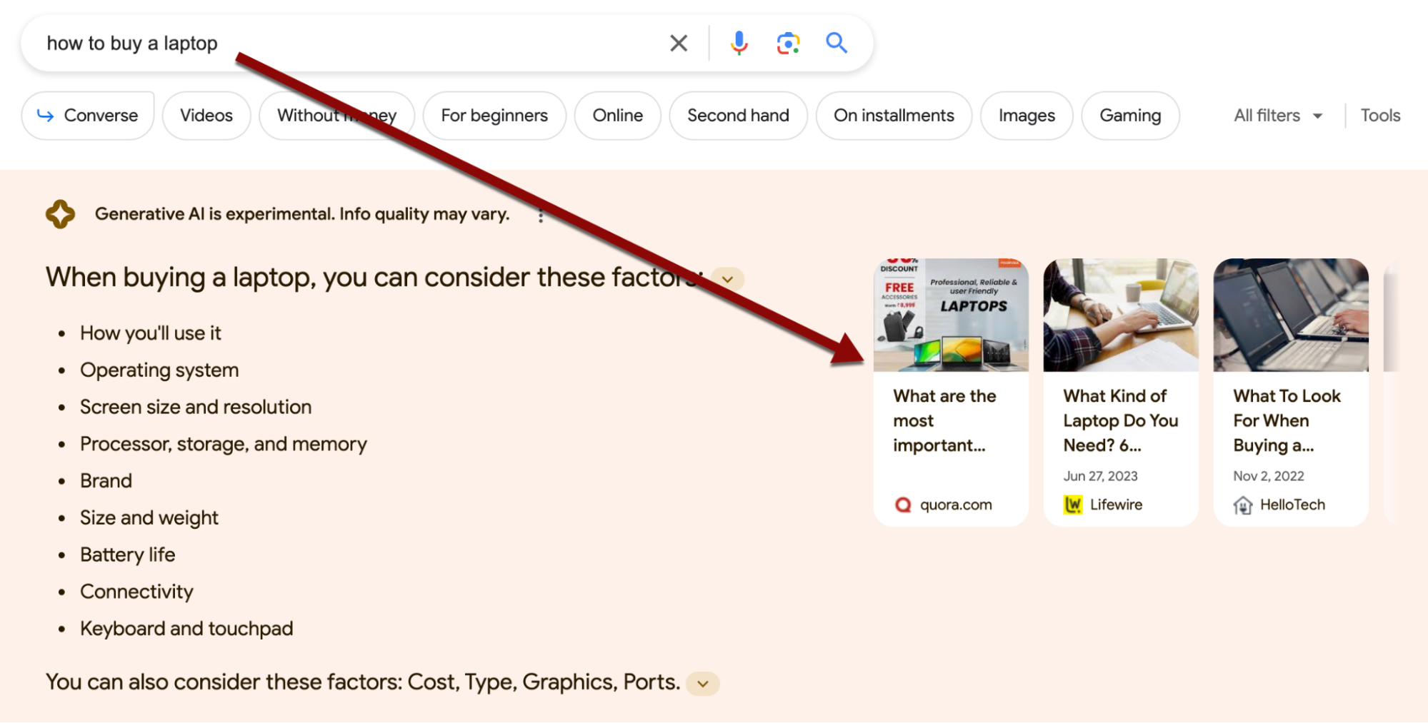 Google's AI snapshot referencing answers to related questions