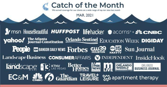 Catch of the Month graphic, March 2021, showing various media outlets.