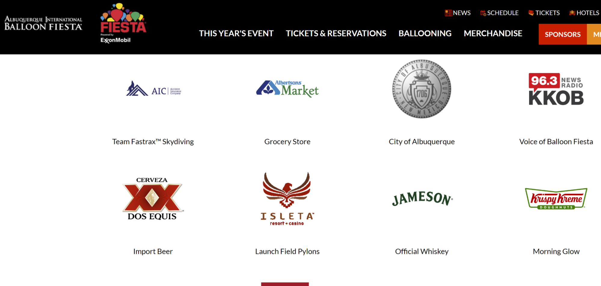 Image of a sponsors page on a website for a festival