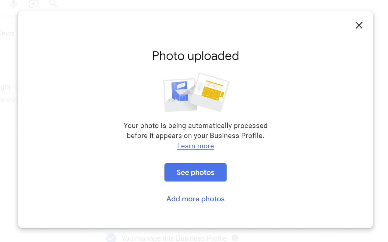 A screenshot showing that your photo or video is being processed
