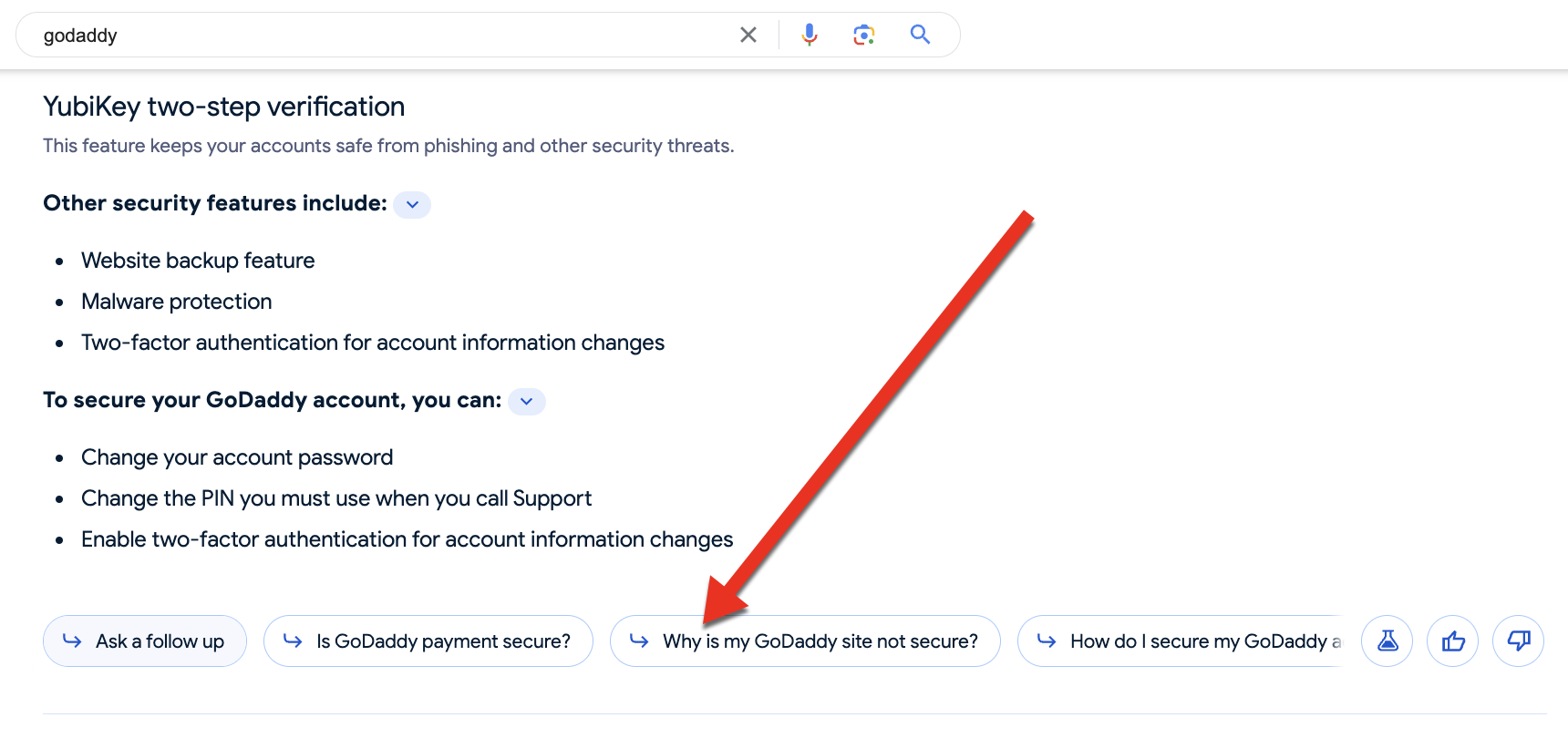 “Ask a follow-up” section of Google’s AI snapshots