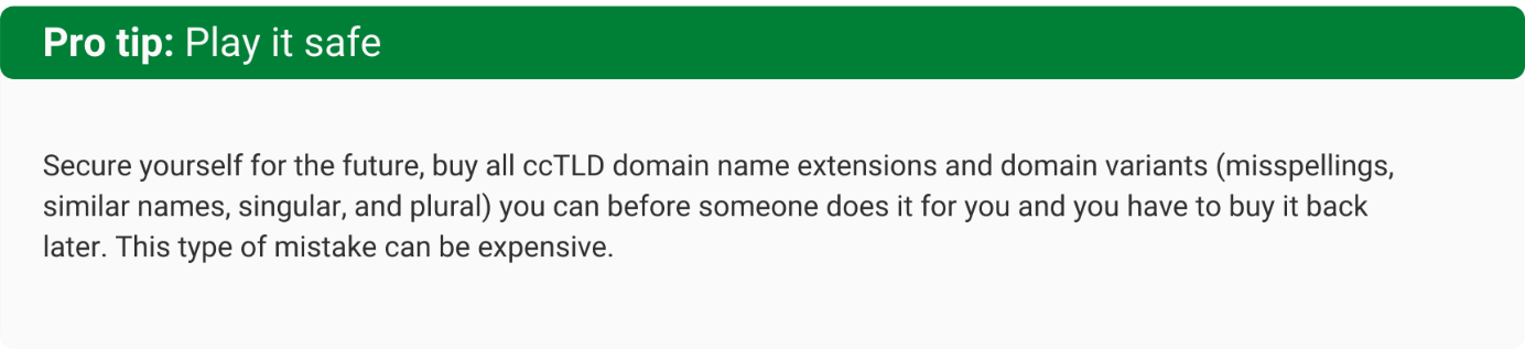 Buying recommendations for different domain names and variations.
