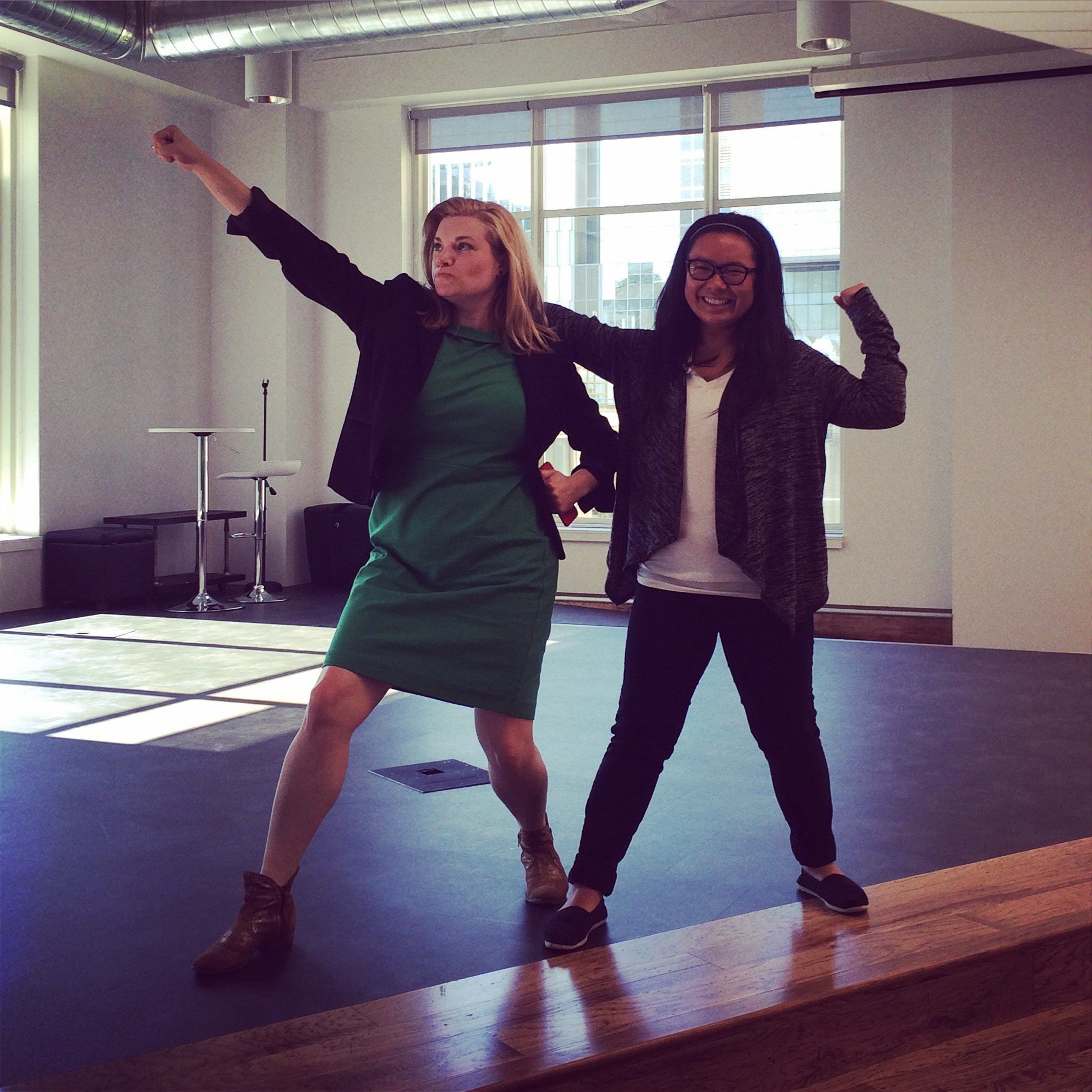 Sarah Bird and a colleague at Moz.