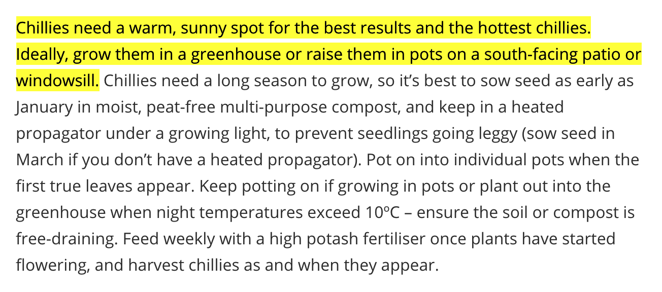 Screenshot of an article about chillies.