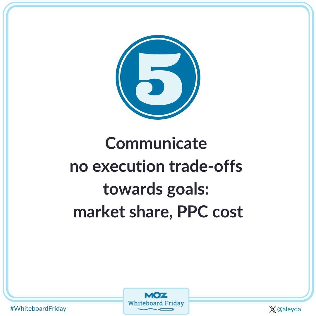 Communicate no execution trade-offs towards goals: market share, PPC cost