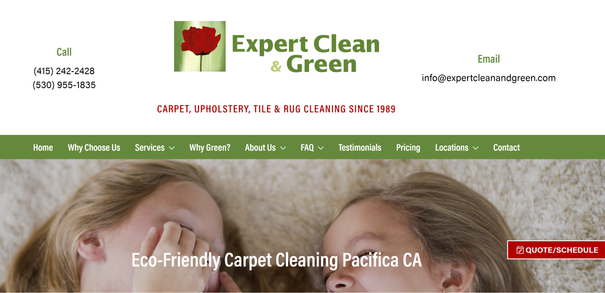 Screenshot of city landing page at expertcleanandgreen.com