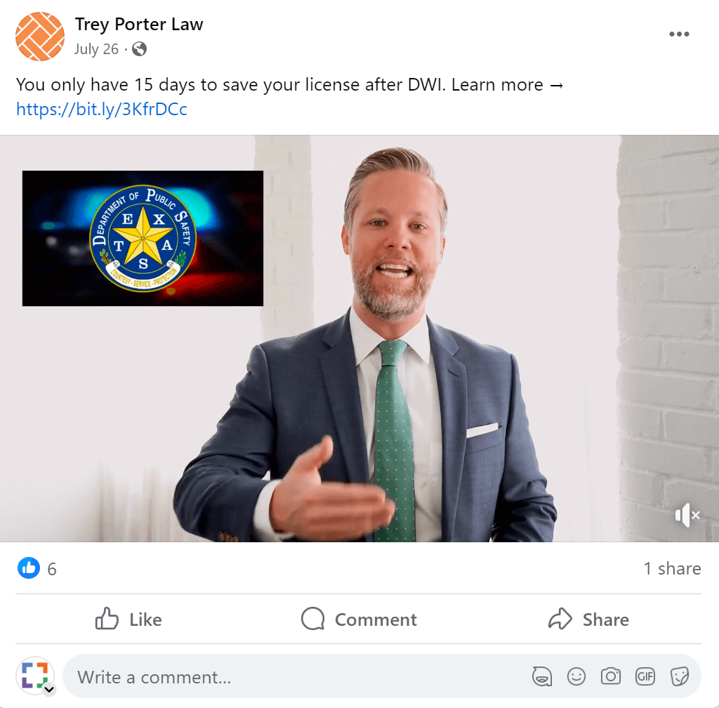criminal defense law firm's Facebook post promoting a blog post