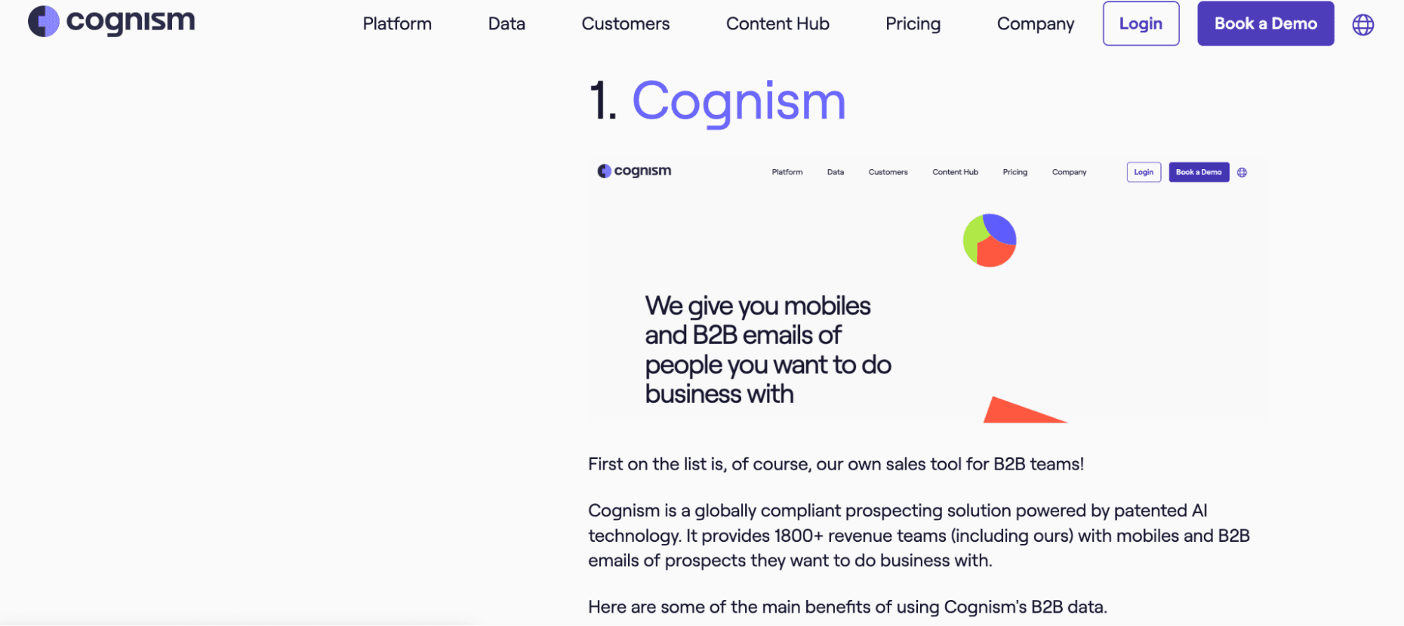 Cognism's B2B sales tools money keyword page before case studies were added